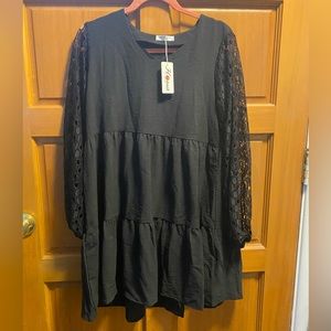 Black crochet baby doll dress size S NWT